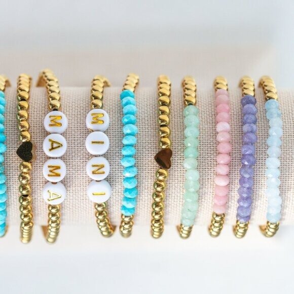 You Pick 2 WATERPROOF Gold Stretch Bracelets Non-tarnish Gemstone & Pearl & Bead - Picture 15 of 17